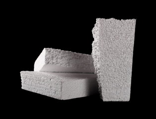 Crumbled styrofoam isolated on black background