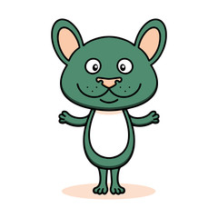 Cute mouse, cartoon linear art, animal sketch. Vector illustration of little smile happy mouse, flat outline style, isolated on white background