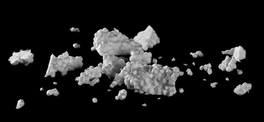 Crumbled styrofoam isolated on black background