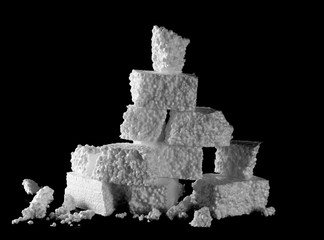 Crumbled styrofoam isolated on black background