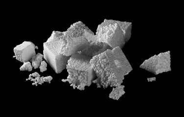 Crumbled styrofoam isolated on black background
