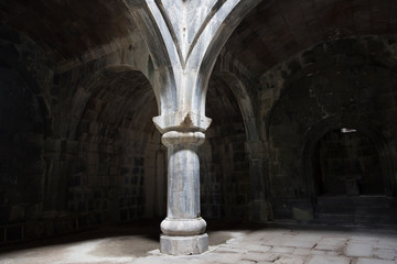 The interior of the old church in Ancient Haghartsin monastery.  Armenia
