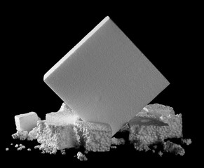 Crumbled styrofoam isolated on black background