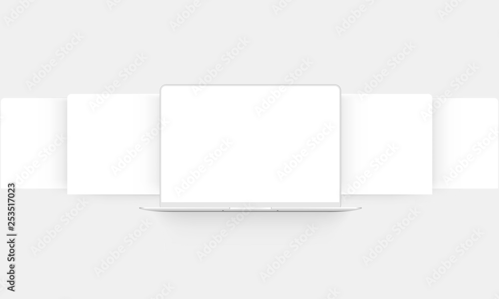 Fototapete Laptop mockup with blank web wireframing pages - front view. Modern concept for showcasing web-design projects. Vector illustration