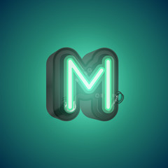 Realistic neon character from a set with console, vector illustration