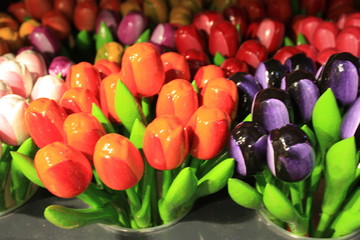 colorful fake tulips. here are the usual souvenirs and gifts brought home from a trip to Amsterdam