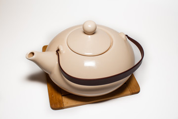 teapot and cups on white background isolated