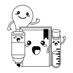 School utensils kawaii cartoons in black and white