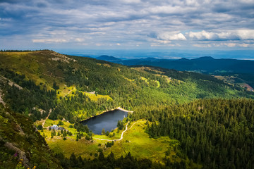 Vosges mountains summer landscape from the Gazon du Faing overlooking at the Forlet lake (or 