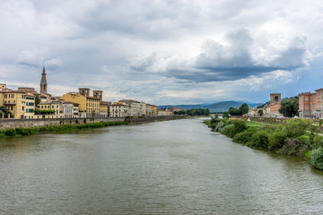 View of cityscape and townscape of Florence over Arno river, Italy