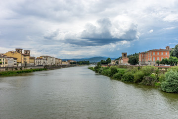 View of cityscape and townscape of Florence over Arno river, Italy