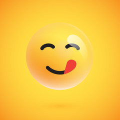 Realistic yellow emoticon in front of a yellow background, vector illustration