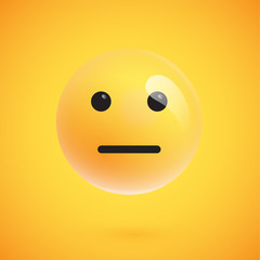 Realistic yellow emoticon in front of a yellow background, vector illustration