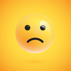 Realistic yellow emoticon in front of a yellow background, vector illustration