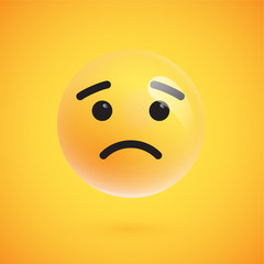 Realistic yellow emoticon in front of a yellow background, vector illustration