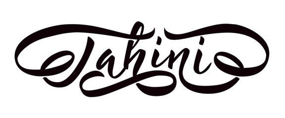 Tahini - vector hand lettering Black inscription on white background. Vector illustration.