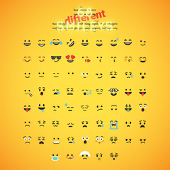 Realistic yellow emoticon set in front of a yellow background, vector illustration