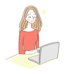パソコン作業をする女性のイラスト