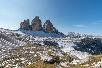 A sunny day at the Tre Cime di Lavaredo in the Dolomites, Italy