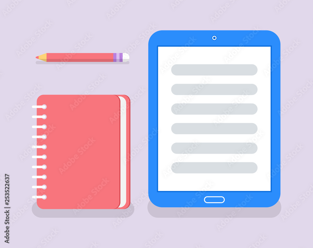 Poster notebook to write memos and personal information vector. paper with spiral bind together, pencil and