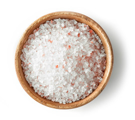 wooden bowl of himalayan salt