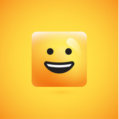 High detailed square yellow emoticon on a yellow background, vector illustration