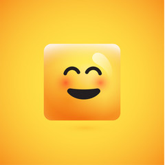 High detailed square yellow emoticon on a yellow background, vector illustration