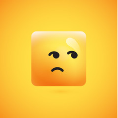 High detailed square yellow emoticon on a yellow background, vector illustration