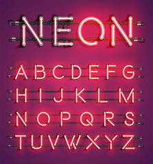 High detailed neon character set, vector illustration