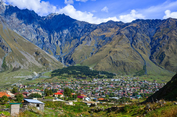 Fototapeta na wymiar Mountain village in Kazbegi, Georgia