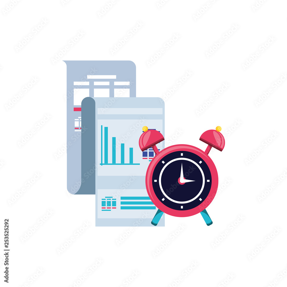 Poster alarm clock with document isolated icon