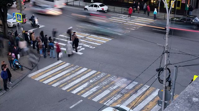 The time lapse of pedestrians and traffic through the intersection of Sochi, Russia. It is a famous place in Sochi