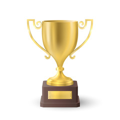 Beautiful realistic perspective front view vector of golden trophy cup.