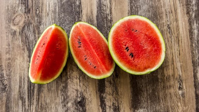 Stop motion of watermelon and bite marks , in studio Chiangmai Thailand