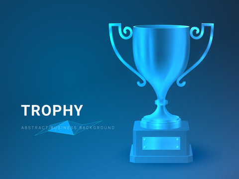 Abstract modern business background vector depicting trophy in shape of a trophy cup on blue background.