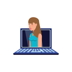 woman in laptop computer isolated icon