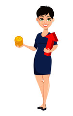 Happy modern business woman with short haircut