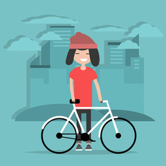 Young character standing with a bike. Healthy lifestyle. Flat design