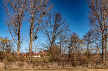 Winter landscape, Kirchhain, Germany - The riverbank on the river Ohm, with a view of Kirchhain, in...