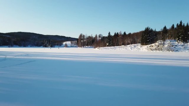 Frozen lake seen from the dam.