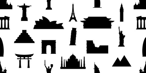 Seamless pattern with World Monuments. isolated on white background
