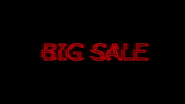 Big sale offer glitch effect with neon red light effect on black background. 4k loop