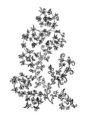 Hand drawn black flower tracery on white background. Floral pattern vector illustration