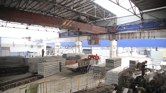 Panoramic view of the plant producing concrete blocks and slabs