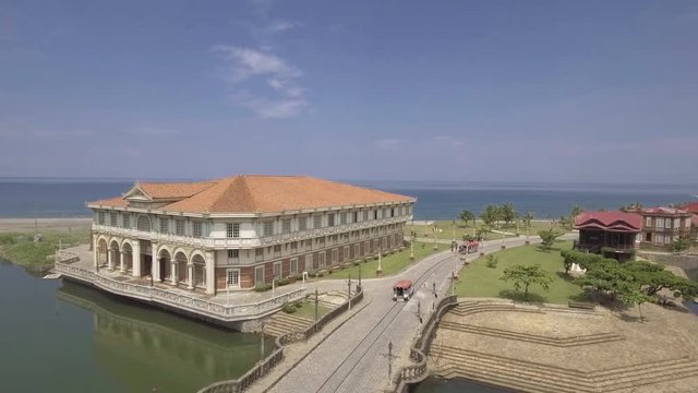 Aerial Footage of Old Building in Las Casas Filipinas De Acuzar