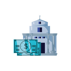 bank building with bills dollar isolated icon