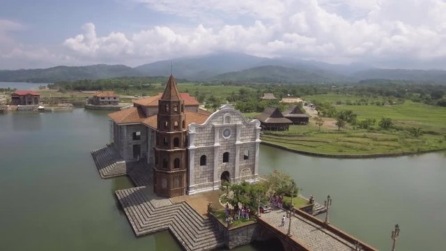 Aerial Footage of Church in Las Casas Filipinas De Acuzar