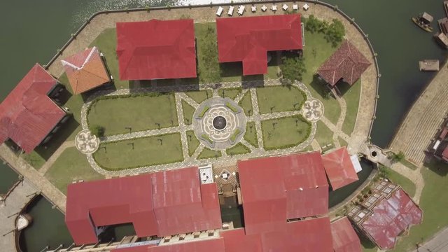 Aerial Footage of a Fountain in Las Casas Filipinas De Acuzar