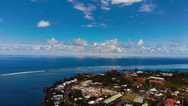 Beautiful panorama aerial view of Tautira village and south Pacific ocean, Tahiti Iti island, French Polynesia.