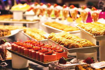 Showcase with  many cakes